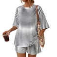 thumbnail image 1 of Summer Pjs for Women Set Striped Oversized Matching Tops and Shorts Pajama Sets Soft Loose Fit Lounge 2 Piece Set, 1 of 6