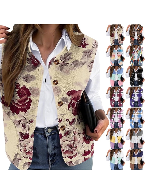 Summer Plaid Sleeveless Vest for Women Plus Size, Textured Button-Down Waistcoat for Casual Layering