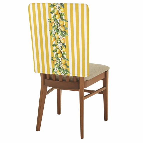 Summer Plant Chair Covers Set of 1 Retro Lemon Leaf Yellow Stripe Chair Back Covers Stretch Removable Washable Slipcovers Protector for Dining Room Kitchen Party Decor