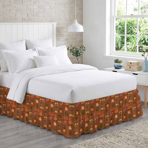 Summer Plant Flower Bed Skirt King Size 16 Inch Drop, Pineapple Lemon Avocado Brick Red Adjustable Elastic Dust Ruffles Bedskirt for King Bed Wrap Around Pleated Mattress Frame Cover