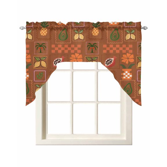 Summer Plant Flower Swag Valances for Windows 56 x 36 Rod Pocket Light Filtering Window Topper Pineapple Lemon Avocado Brick Red for Kitchen Bathroom Bedroom Living Room