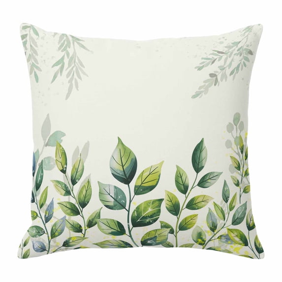 Summer Plant Leaf Throw Pillow Cover Retro Country Watercolor Style Cotton Linen Cushion Cover Throw Pillow Case with Invisible Zipper for Couch Sofa Bed Chair Car 20x20 Inch