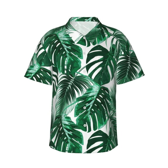 Summer Plant Monstera Leaves Men'S 3d Print Casual Button Down Shirts, Novelty Hawaiian Short Sleeves L