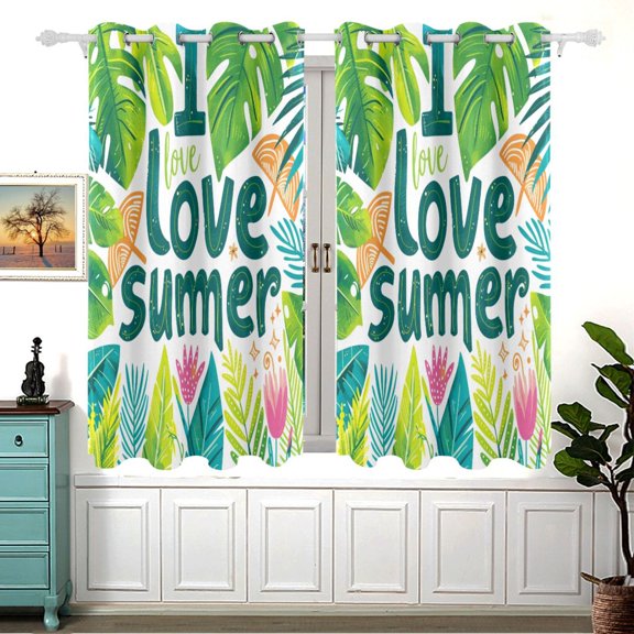 Summer Plants Leaves Black Out Curtains Aesthetic for Bedroom Living Room Sliding Glass Doors Kitchen Windows 2 panels set