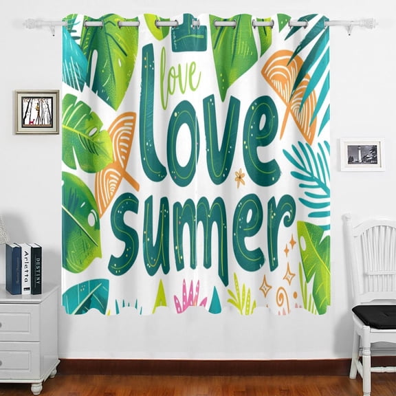 Summer Plants Leaves Curtains Black Out 63 Inch Length Curtains for Sliding Glass Doors Bedroom Living Room 2 Panels Set