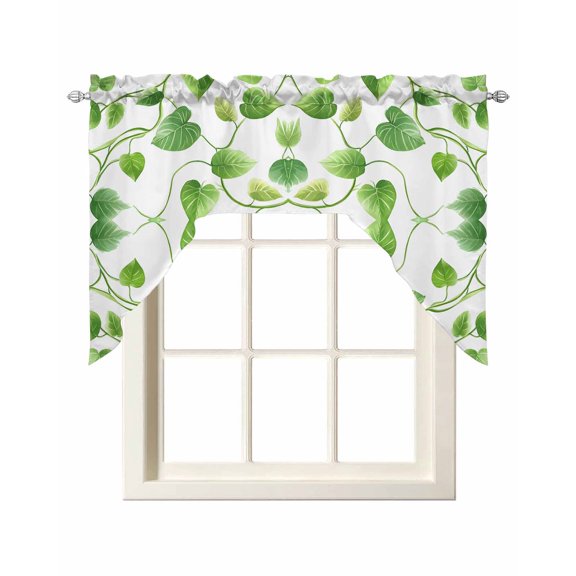 Summer Plants Swag Valances for Windows, Small Curtains Drapes, Botanical Watercolor Garden Plants Kitchen Window Curtains Over Sink Rod Pocket Window Treatment Valance for Bedroom/Bathroom 56"x36"