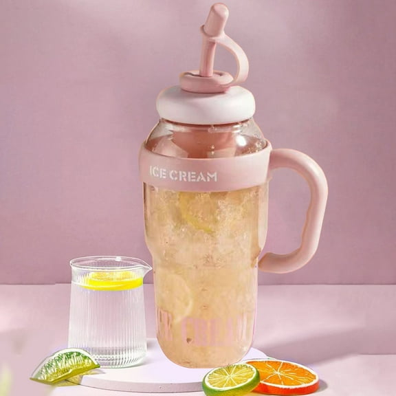 Summer Plastic Cup Large Capacity Cute Straw Kettle, Retro Design, BPA-Free Plastic, Leak-Proof Straw Lid, Easy-Pour Spout, Gift For Her, Mother's Day, Beach Days, Picnics, Outdoor Sopatenor