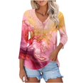 thumbnail image 1 of Summer Plus Size 3/4 Sleeves Tops for Womens Fashon Spring And Summer Print Top Collar Button Sexy Shirt 3/4 Sleeve Long Sleeve V Neck Top/Shirt, 1 of 7
