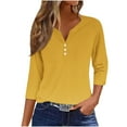 thumbnail image 1 of Summer Plus Size 3/4 Sleeves Tops for Womens Fashon Casual Solid T-shirt Buttons Blouse V-Neck Casual Tops, 1 of 5