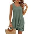 thumbnail image 1 of Summer Plus Size Beach Dresses for Womens 2025 Fashion Casual Fold Solid Color Sleeveless Round-Neck Dress, 1 of 8