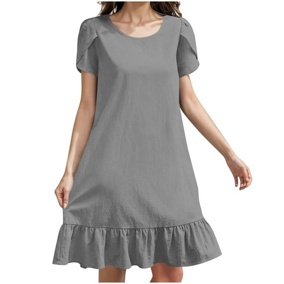 Summer Plus Size Beach Dresses for Womens 2025 Fashion Cotton And Linen Sleeves Hem Ruffle Hem Dress Long Skirt