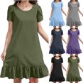 thumbnail image 1 of Summer Plus Size Beach Dresses for Womens 2025 Fashion Cotton And Linen Sleeves Hem Ruffle Hem Dress Long Skirt, 1 of 9