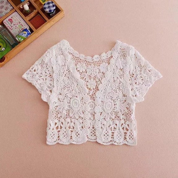 Summer Plus Size Blouse Fashion Lace Yoke Short Sleeve Button Down Shirt Casual Open Front Cover Up for plus Size Straps