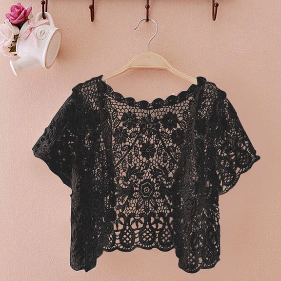 Summer Plus Size Blouse Fashion Lace Yoke Short Sleeve Button Down Shirt Casual Open Front Cover Up for plus Size Straps