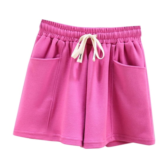 Summer Plus Size Casual Shorts for Womens Fashion Elastic Waist Solid Color Pocket Home Casual Sports Shorts