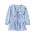 thumbnail image 1 of Summer Plus Size Cotton and Linen Tops for Women 2024 Fashion Long Sleeve Cotton and Linen New European And American Style Doll Neck Plaid Casual Loose Shirt, 1 of 5