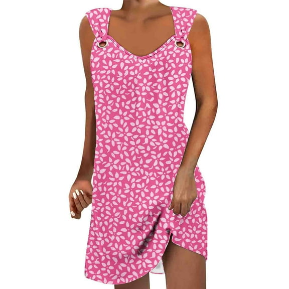 Summer Plus Size Dresses for Women 2024 Comfort Printed Sleeveless V-Neck Dress