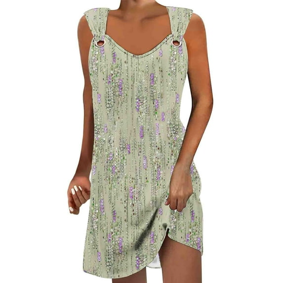Summer Plus Size Dresses for Women 2024 Comfort Printed Sleeveless V-Neck Dress