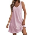 thumbnail image 1 of Summer Plus Size Dresses for Women 2024 Comfortable And Pocket Solid Color Sleeveless V-neck Dress, 1 of 5