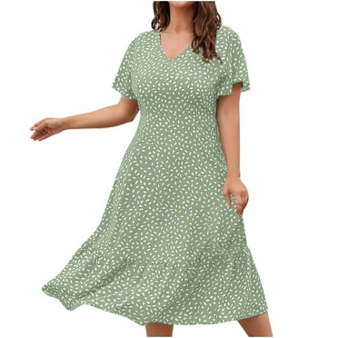 Summer Plus Size Dresses for Women 2024 Fashion V-Neck PrintWaist Mini Dress Save to 65% off!