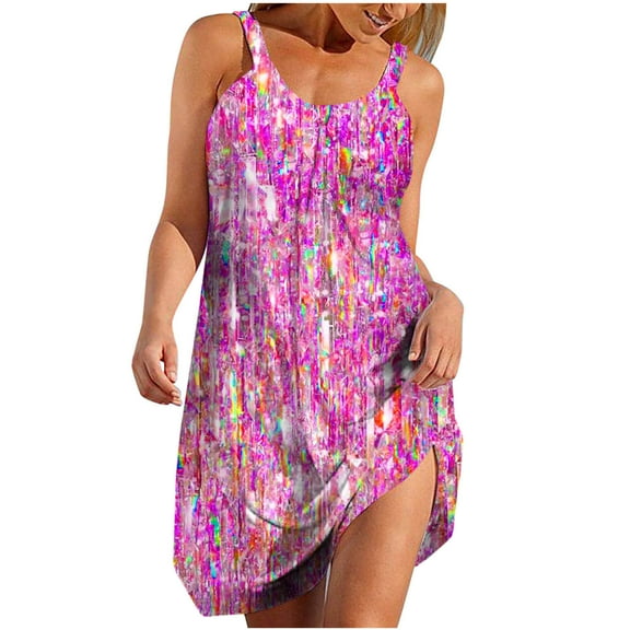 Summer Plus Size Dresses for Women 2024 Printed Round Neck Pleated Vacation Style Dress