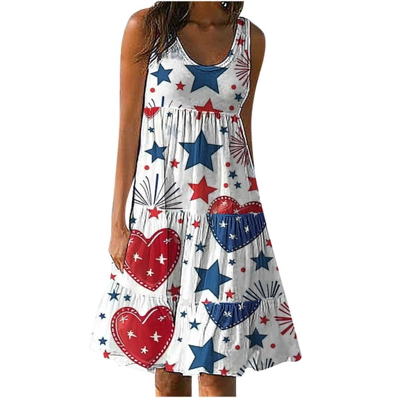 Summer Plus Size Dresses for Women 4th of July Tank Dress Ruffle Flowy Beach Dress Loose Fit Flare Dresses