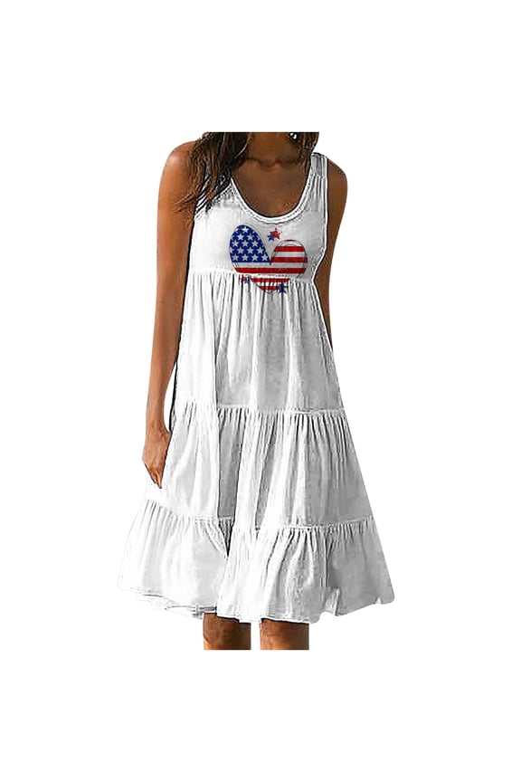 Summer Plus Size Dresses for Women 4th of July Tank Dress Ruffle Flowy Beach Dress Loose Fit Flare Dresses