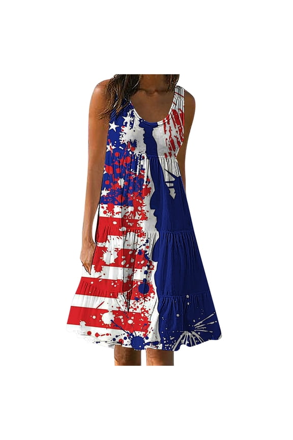 Summer Plus Size Dresses for Women 4th of July Tank Dress Ruffle Flowy Beach Dress Loose Fit Flare Dresses