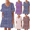thumbnail image 1 of Summer Plus Size Dresses for Womens 2025 Fashion Casual Dress Sweet Cute V-Neck Dress Pocket Printed Short Sleevele Ruffle Dress, 1 of 9