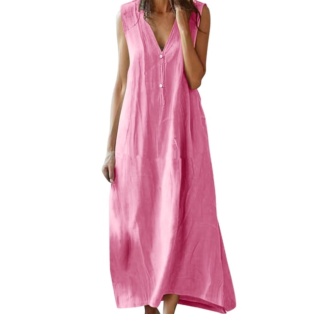 Summer Plus Size Dresses for Womens 2025 Fashion Crewneck Loose Half Sleeve Solid Knee-length Dress