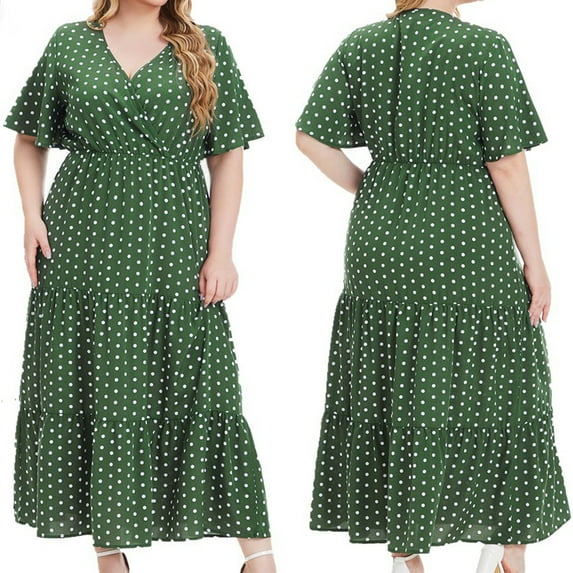 Summer Plus Size Dresses for Womens 2025 Fashion Oversized V-neck Short Sleeved Printed Casual Dress