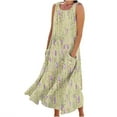 thumbnail image 1 of Summer Plus Size Dresses for Womens 2025 Fashion Sleeveless And Linen Round Neck Printed Long Dress, 1 of 5