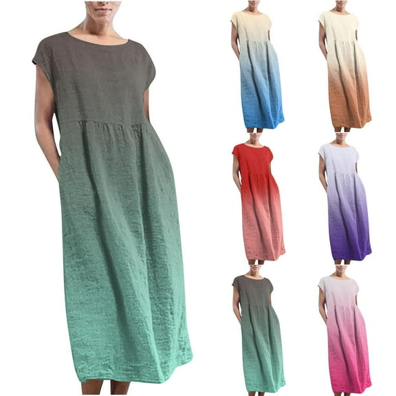 Summer Plus Size Dresses for Womens 2025 Fashion Sleeveless Maxi Pockets Linen Loose Baggy Kaftan Long Dress