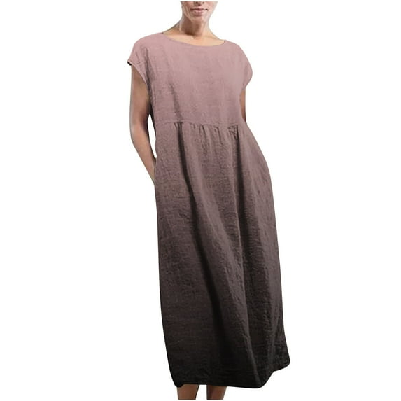 Summer Plus Size Dresses for Womens 2025 Fashion Sleeveless Maxi Pockets Linen Loose Baggy Kaftan Long Dress