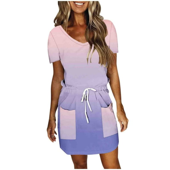 Summer Plus Size Dresses for Womens 2025 Fashion Solid Color Short Sleeve V-Neck Mid-Calf Dress 50% off Clearance!