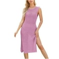 thumbnail image 1 of Summer Plus Size Dresses for Womens 2026 Fashion Solid Color Round Neck Sleeveless Split Fork Medium Length Knitting Dress, 1 of 6