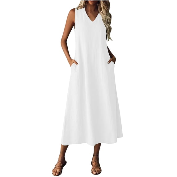 Summer Plus Size Dresses for Womens 2026 Fashion Spring And V-neck Solid Color Short Sleeveless Casual Zipper Dress