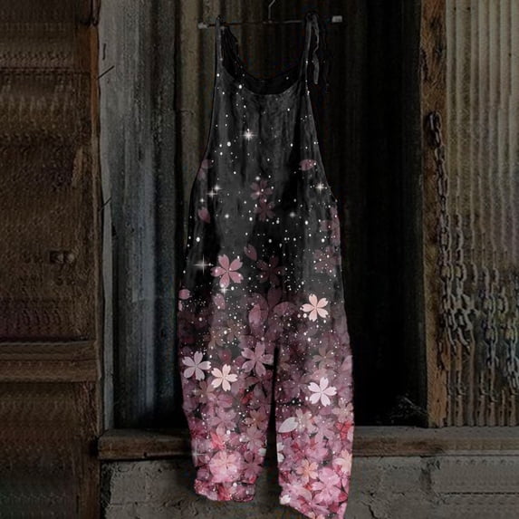 Summer Plus Size Floral Boho Bib Overalls for Women Hippie Jumpsuit Print Spaghetti Strap Rompers