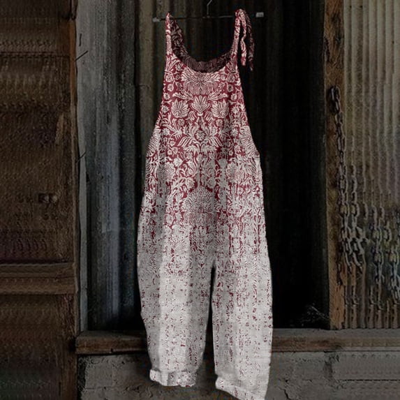 Summer Plus Size Floral Boho Bib Overalls for Women Hippie Jumpsuit Print Spaghetti Strap Rompers