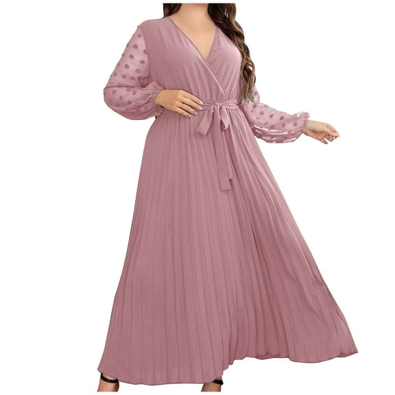 Summer Plus Size Long Dresses for Womens 2025 Fashion Casual Solid Color V-Neck Elastic Waist Stitching Long Skirt Dress Long Sleeve V-Neck Ankle Dress