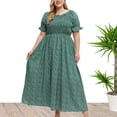 thumbnail image 1 of Summer Plus Size Long Dresses for Womens 2025 Fashion Oversized Printed Round Neck Short Sleeved Waist Length Dress, 1 of 9