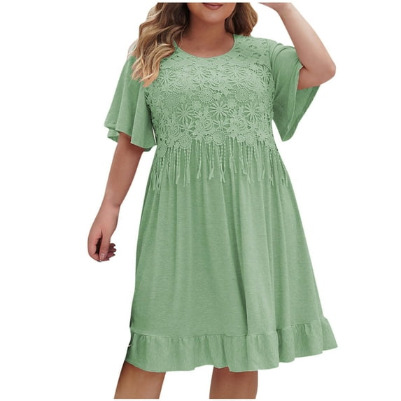 Summer Plus Size Long Dresses for Womens 2025 Fashion Solid Color Round-Neck Short Sleeved Casual Thin Strap Dress