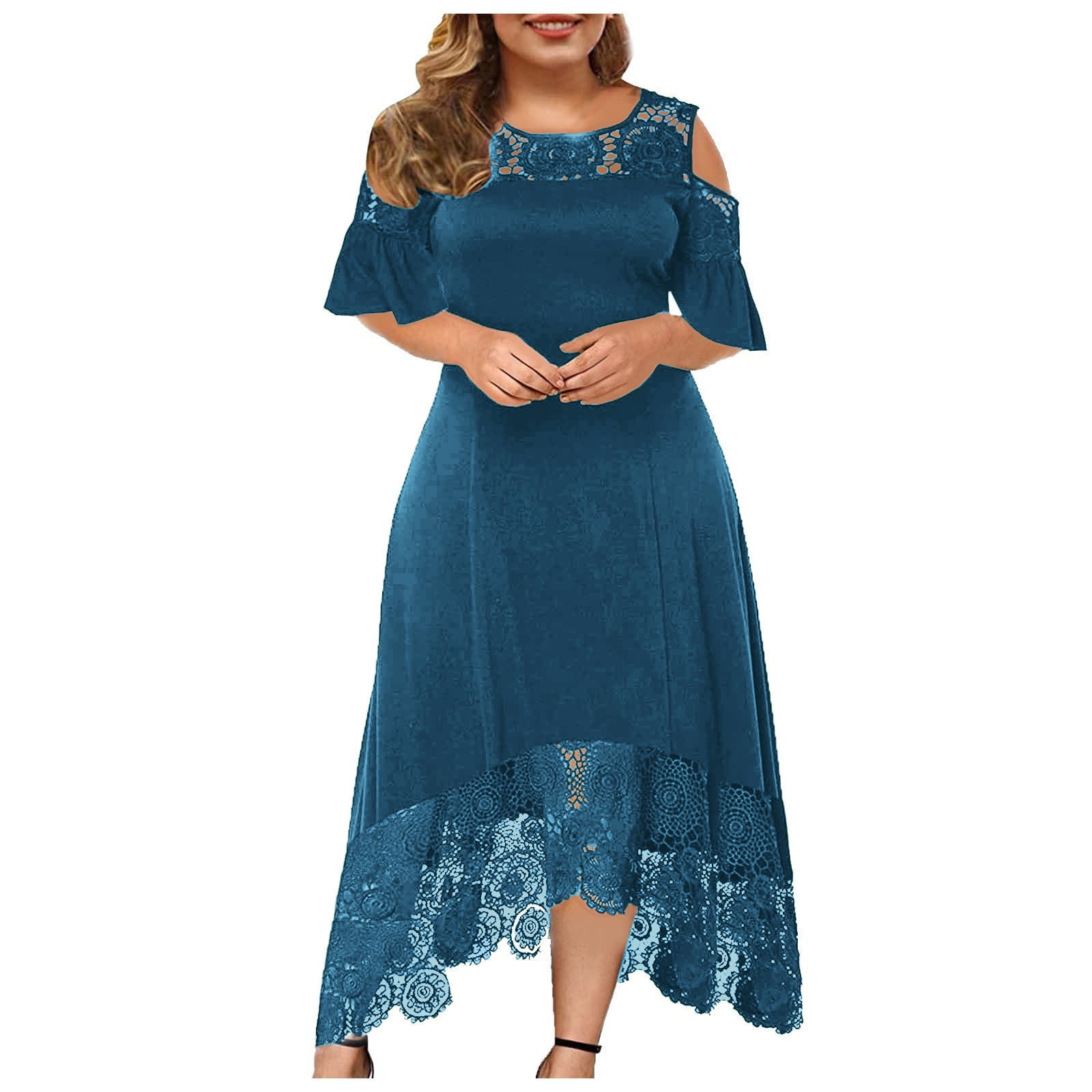 UPPADA Summer Plus Size Maxi Dresses For Wedding Guest Lace Stitching ...