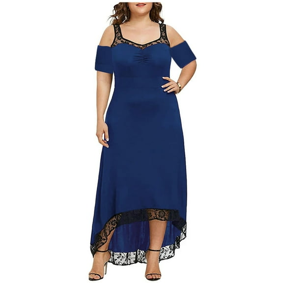 Summer Plus Size Maxi Dresses for Women Ladies Short Sexy Lace Cold Shoulder Short Sleeve Cocktail Party Long Dresses