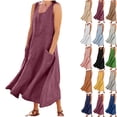 thumbnail image 1 of Summer Plus Size Maxi Dresses for Womens 2025 Fashion Casual Solid Color Sleeveless Round Neck Pocket Dress Skirt, 1 of 7