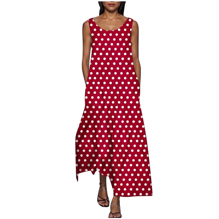 YWJOUDA Summer Plus Size Maxi Dresses for Womens 2025 Fashion Sexy Printing Sleeveless Round Neck Dress, Women's, Size: 2XL, Red