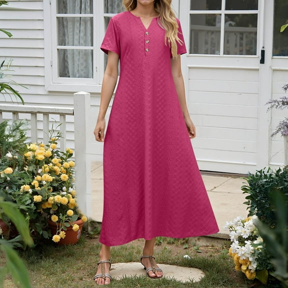 Summer Plus Size Maxi Dresses for Womens 2025 Fashion Sexy Solid Color Pocket Short Sleeve V-Neck Dress