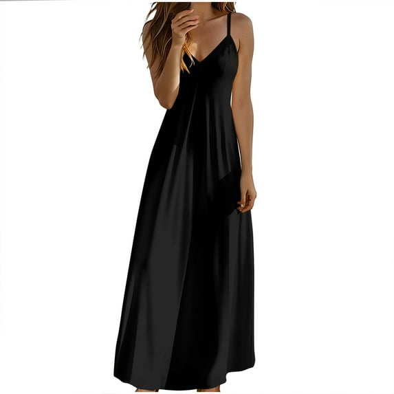 Summer Plus Size Maxi Dresses for Womens 2025 Fashion Solid Color V-neck Adjustable Strap Dress