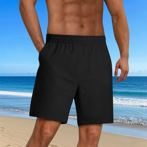 Summer Plus Size Men Shorts Elastic Waist Solid Color Knee Length Cargo Shorts With Pocket Sport Fashion Casual Loose Athletic Gym Workout Shorts Sweatpants S-3XL