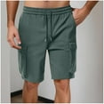 thumbnail image 1 of Summer Plus Size Men Shorts Elastic Waist Solid Color Moisture-Wicking Knee Length Straight Leg Cargo Shorts With Pocket Beach Fashion Outdoor Sport Athletic Gym Shorts Sweatpants S-3XL, 1 of 7